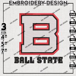 NCAA Ball State Cardinals Logo Embroidery File, NCAA Ball S Logo Embroidery Design, 3 sizes Machine Emb File