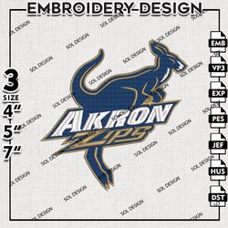 Akron Zips Logo Embroidery File, NCAA Akron Zips Mascot Logo Embroidery Design, 3 sizes Machine Emb Files