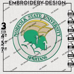 Norfolk State Spartans NCAA Round Logo Embroidery File, NCAA Norfolk State Embroidery Design, 3 sizes Machine Emb File