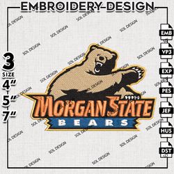 Morgan State Bears NCAA Embroidery File, NCAA Morgan State Bears Team Logo Embroidery Design, 3 sizes Machine Emb File
