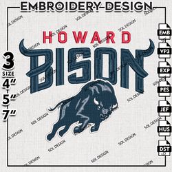 NCAA Howard Bison Logo Embroidery File, NCAA Howard Bison Team Embroidery Design, 3 sizes Machine Emb File