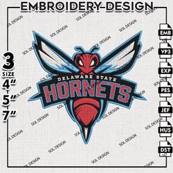 NCAA Delaware State Hornets Logo Embroidery File, NCAA Delaware State Embroidery Design, 3 sizes Machine Emb File