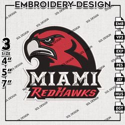 Miami Redhawks embroidery Files, Miami Redhawks Logo embroidery, Miami Redhawks Machine embroidery, NCAA embroidery