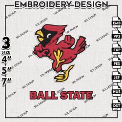 Ball State Cardinals embroidery Files, Ball State Cardinals Logo embroidery, NCAA Ball State Cardinals, NCAA embroidery
