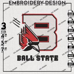 Ball State Cardinals Machine embroidery Files, Ball State Cardinals Logo embroidery, NCAA Ball State , NCAA embroidery