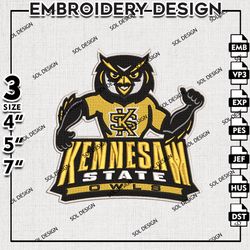 Kennesaw State Owls embroidery design, Kennesaw State Owls embroidery, NCAA Kennesaw State Owls, NCAA embroidery