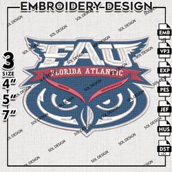 Florida Atlantic Owls embroidery Files, Florida Atlantic Owls embroidery, Ncaa FAU Owls, NCAA logo embroidery