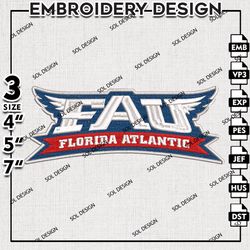 Florida Atlantic Owls embroidery Files, Florida Atlantic Owls machine embroidery, Ncaa FAU Owls, NCAA logo embroidery