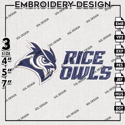 Rice Owls embroidery Files, Rice Owls machine embroidery, Ncaa Rice Owls logo, NCAA logo embroidery
