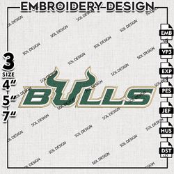 South Florida Bulls embroidery Files, South Florida Bulls machine embroidery, USF Bulls, NCAA logo embroidery