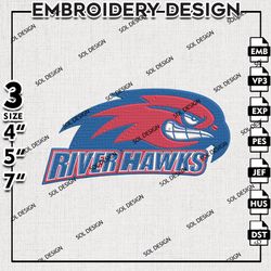 UMass Lowell River Hawks embroidery Files, UMass Lowell River Hawks machine embroidery, NCAA UMass, NCAA embroidery