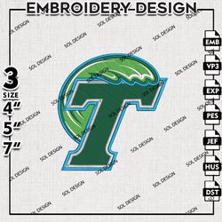 Tulane Green Wave embroidery Files, Tulane Green Wave machine embroidery, NCAA Tulane Green Wave, NCAA embroidery