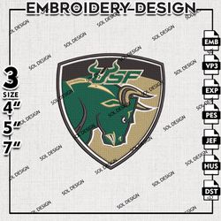 South Florida Bulls embroidery Files, South Florida Bulls machine embroidery design, USF Bulls, NCAA logo embroidery