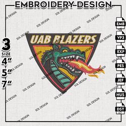 UAB Blazers embroidery Files, UAB Blazers machine embroidery design, Ncaa UAB Blazers logo, NCAA logo embroidery