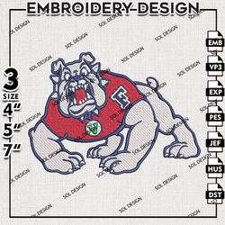 Fresno State Bulldogs embroidery Files, Fresno State Bulldogs machine embroidery, Ncaa Bulldogs, NCAA logo embroidery