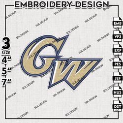 George Washington Revolutionaries embroidery Designs, GW Revolutionaries machine embroidery, NCAA embroidery