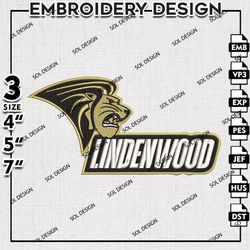 Lindenwood Lions logo embroidery Designs, Lindenwood Lions machine embroidery, Ncaa Lindenwood Lions, NCAA embroidery