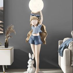 Horse Tail Girl and Rabbit Luxury Statue