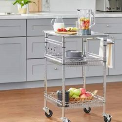 compact kitchen cart with stainless steel top