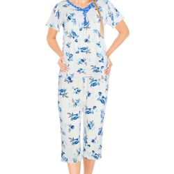 Womens Pajamas For Women Capri Set Sleepwear Soft Pajamas - Color:Blue Rose