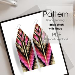 PATTERN for beaded fringe earrings, brick stitch, DIY earrings, PDF, instant download, native tribal earrings pattern