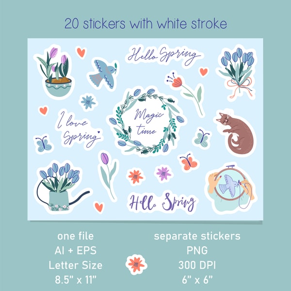 Spring Sticker Cutouts Spring stickers | Spring clipart | printable | cricut design | Inspire ...