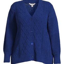 Terra & Sky Womens Plus Size Button Front Chenille Cardigan - NAVY BLUE