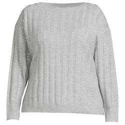 Terra & Sky Women's Plus Size Boatneck Sweater - Light Grey Heather