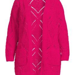 Terra & Sky Women's Plus Size Chenille Duster Cardigan - Elegant Pink