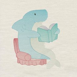 Shark reading embroidery design 3 Sizes reading pillow-INSTANT D0WNL0AD