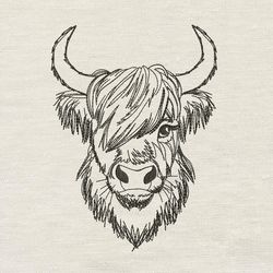 highland cow embroidery design 3 sizes reading pillow-instant d0wnl0ad
