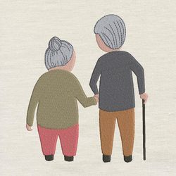 Old Couple embroidery design 3 Sizes-INSTANT D0WNL0AD