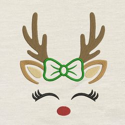 Reindeer with Bow embroidery design 3 Sizes-INSTANT D0WNL0AD