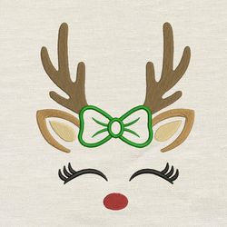 reindeer with bow embroidery design 3 sizes-instant d0wnl0ad
