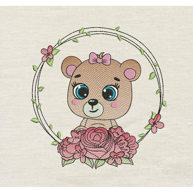 Bear Girl Rose Embroidery Design 3 SizesINSTANT D0WNL0AD 0