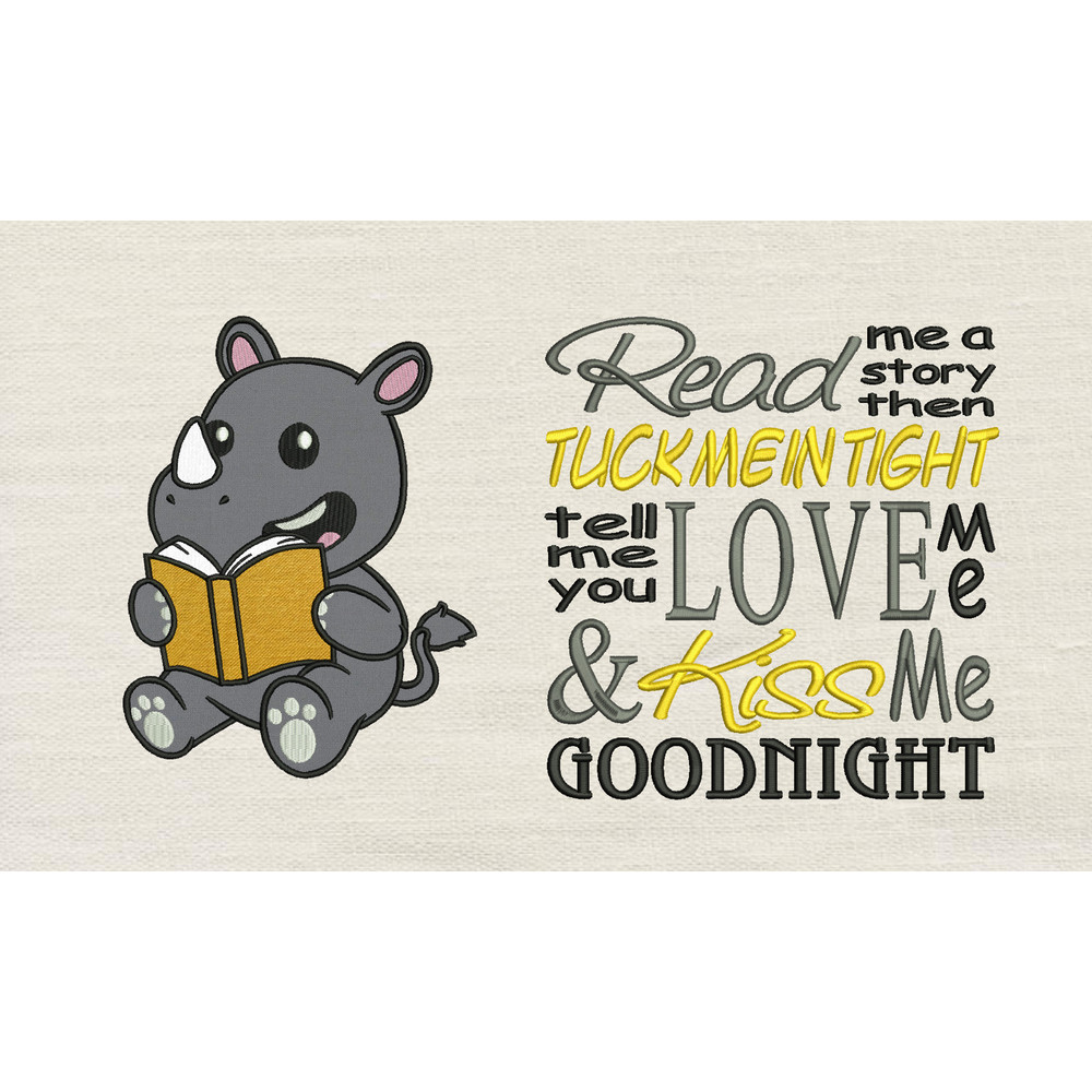 Read Me A Story With Rhino Applique 2 Designs Reading PillowINSTANT D0WNL0AD 0