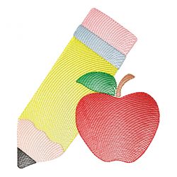 pencil and apple embroidery design -instant d0wnl0ad
