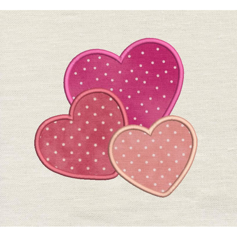 Applique Hearts Embroidery Design 3 Sizes INSTANT D0WNL0A 0