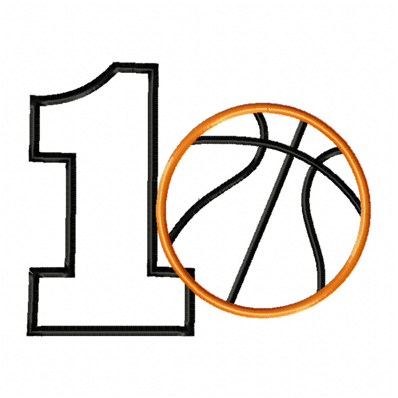 Basketball Birthday Number 1 Embroidery Design 3 Sizes INSTANT D0WNL0AD 0