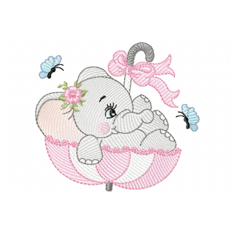 Elephant In The Umbrella Embroidery Design INSTANT D0WNL0AD 0