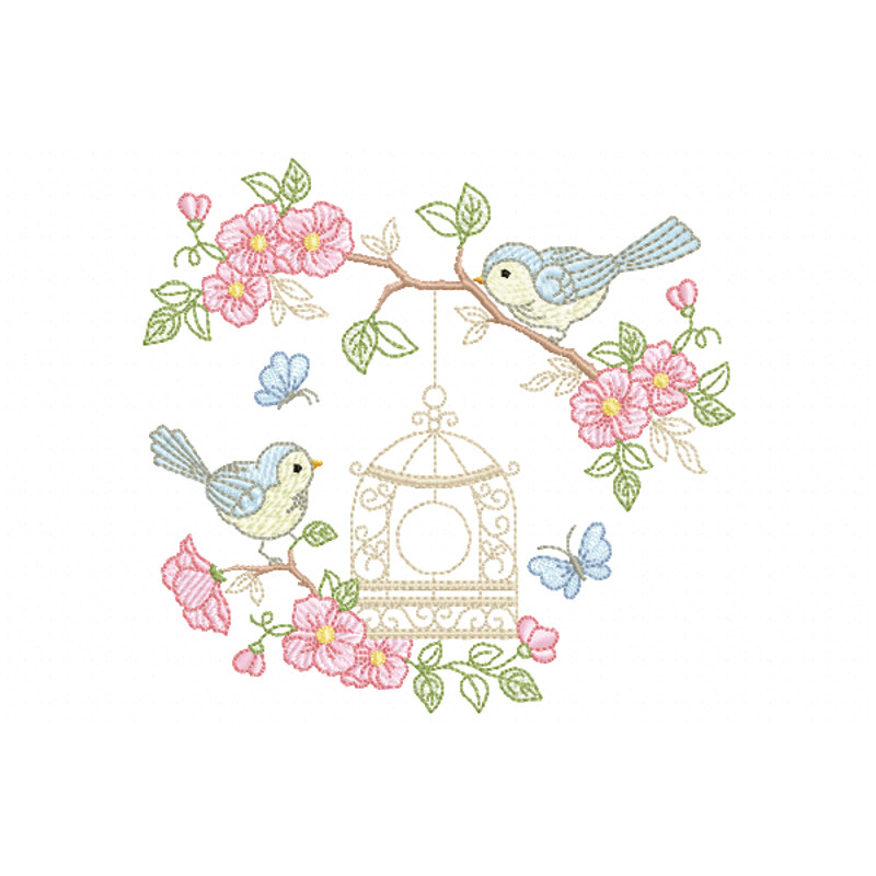 Two Blue Birds Embroidery Design INSTANT D0WNL0AD 0