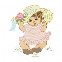girl holding a hat embroidery design -instant d0wnl0ad