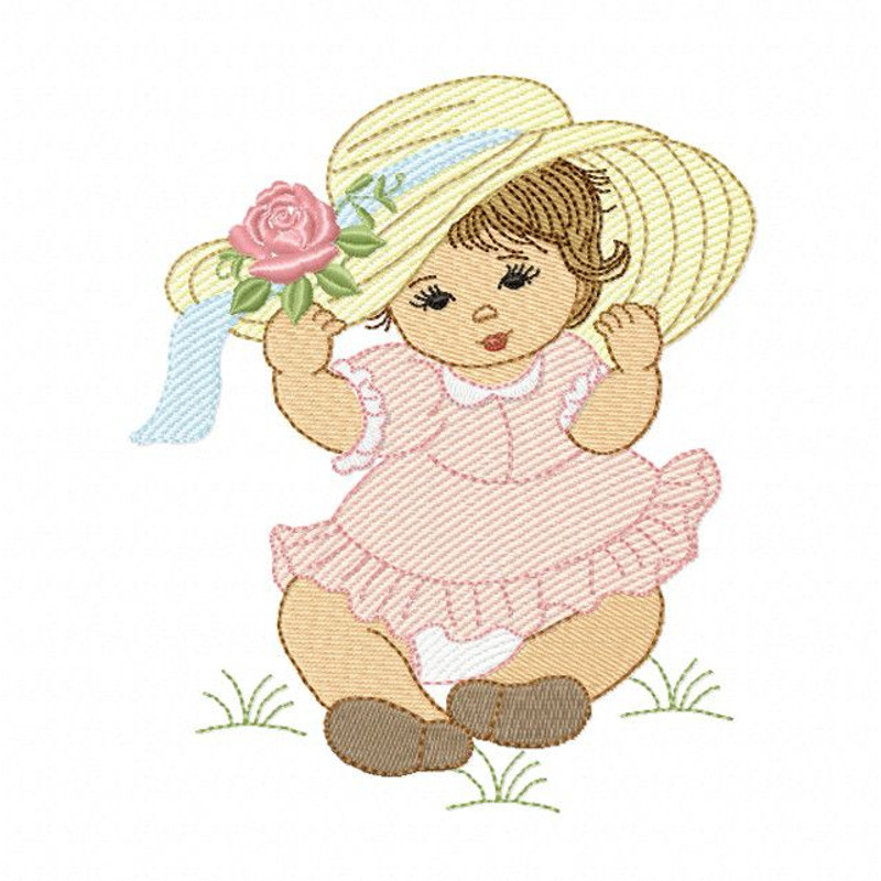 Girl Holding A Hat Embroidery Design INSTANT D0WNL0AD 0