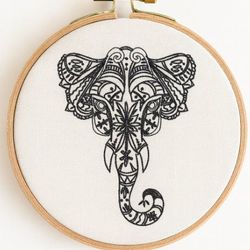 decorated elephant face embroidery design -instant d0wnl0ad