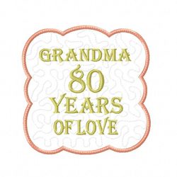 grandma 80 years of love mug rug in the hoop embroidery design -instant d0wnl0ad
