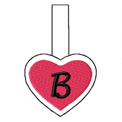 snap tab heart letter b ith in the hoop embroidery design -instant d0wnl0ad