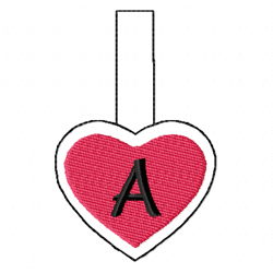 snap tab heart letter a ith in the hoop embroidery design -instant d0wnl0ad
