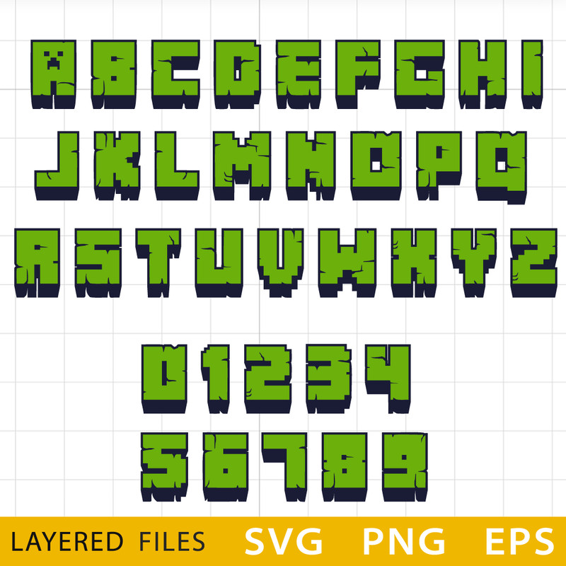 Minecraft 3d Alphabet SVG, Minecraft Font Cricut, Minecraft text font, Minecraft party, Minecraft Birthday  .png