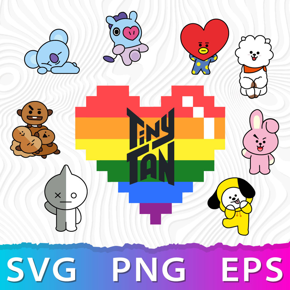 BTS Love SVG, BTS Png Transparent, BTS Characters PNG, BTS Cartoon Characters Svg, Cricut BTS Svg, BTS Png Pack  .jpeg