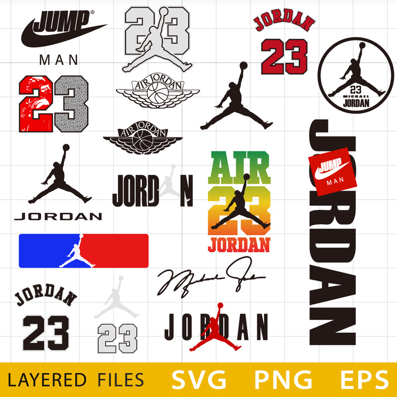 Jordan Logo Bundle Layered SVG, Jordan Cricut file, Cut files, Swoosh digital vector file, Digital download .png